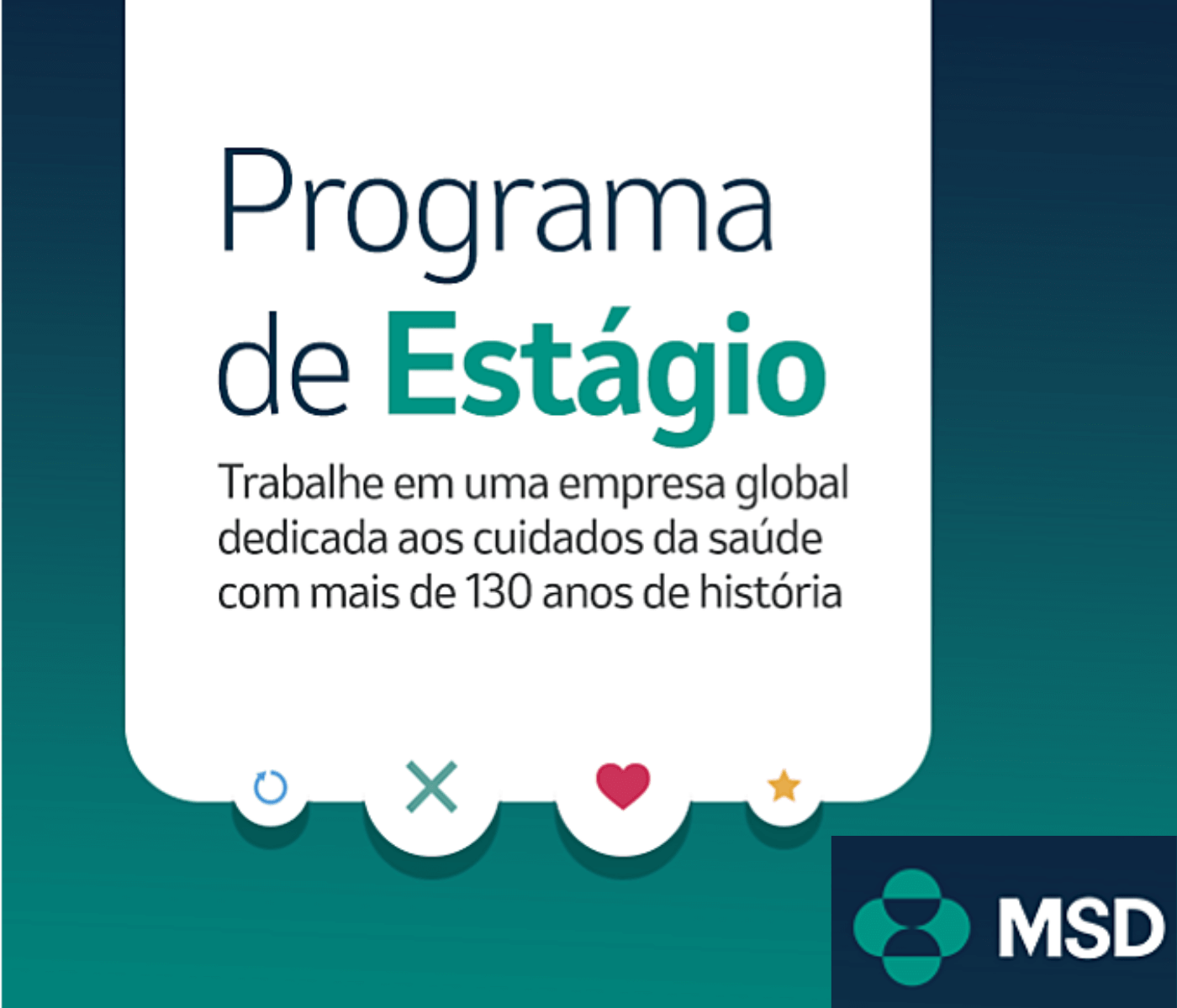 Estágio MSD Brasil: estão abertas as inscrições para programa de estágio...