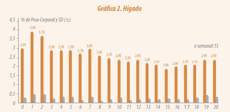 Desarrollo hepático en gallinas ponedoras brown durante la cría y recría