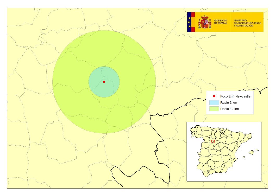 Mapa: En rojo, localización del foco de enfermedad de Newcastle en la provincia de Valladolid.